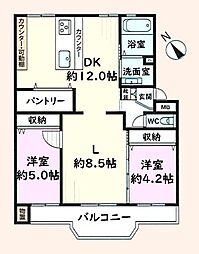 検見川ハイツ4号棟 2LDKの間取図画像