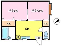 三洋ハイツ 2階2DKの間取り