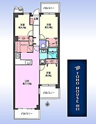 コスモ浦和常盤 3LDKの間取図画像
