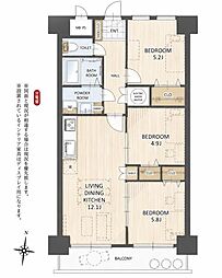 朝日プラザ一条橋 3LDKの間取図画像