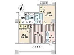 パークホームズ大通公園南 9階2LDKの間取り