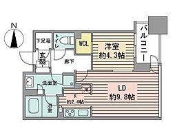 プライムメゾン南2条 12階1LDKの間取り
