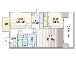 デュオヒルズ札幌Mid 5階2LDKの間取り