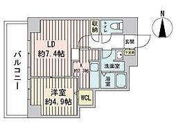 レジディア北2条イースト2 12階1LDKの間取り
