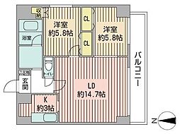 ハイムエルデZW 3階1LDKの間取り