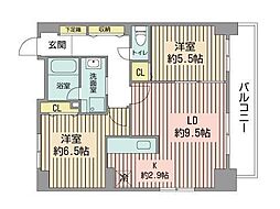 レジディア北三条 3階2LDKの間取り