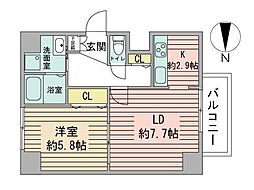 ハイムエルデZW 6階1LDKの間取り