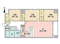 モデナ近代美術館 6階3LDKの間取り