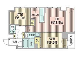 レジディア南一条 2LDKの間取図画像