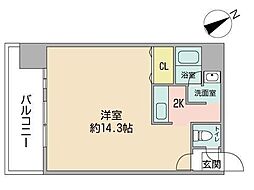 エッジウォーターテラス 1Kの間取図画像