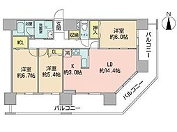 南円山シャトー桂和 3LDKの間取図画像
