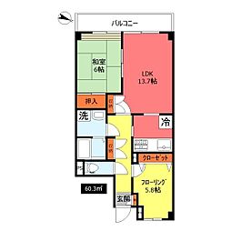 パスティーユ石川台 2LDKの間取図画像