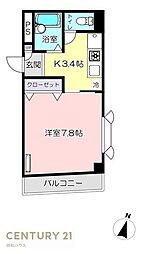 モデラート 2階1Kの間取り