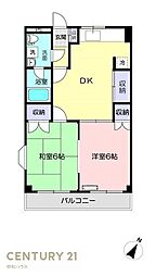 原マンション 2階2DKの間取り