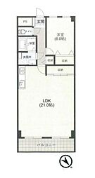 ヒュース雑賀崎 1LDKの間取り