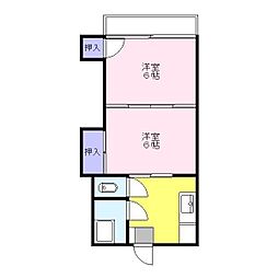オクウラ・アーバンハイツ1 2DKの間取図画像