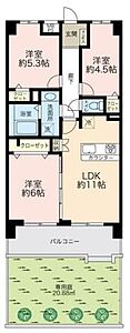 間取り：専有面積60.90平米　バルコニー面積10.44平米