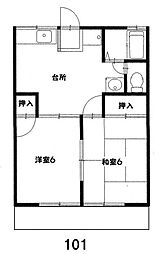 アミティ中狭 1階2DKの間取り