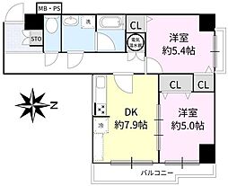 一橋学園ガーデニア 2DKの間取り
