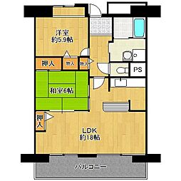 コーシャハイツ中野 2LDKの間取図画像