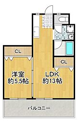 マンション忠岡 3階1LDKの間取り