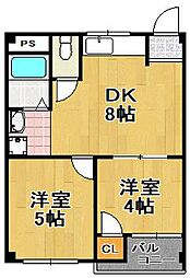 内野千島ビル 2DKの間取図画像