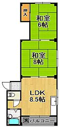 辰巳マンション 2DKの間取図画像