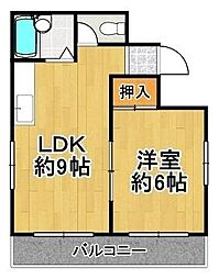 平尾ハイツ 1LDKの間取図画像