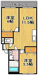 コスモメゾン 2LDKの間取図画像