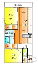 近鉄南大阪線 高鷲駅 徒歩6分の賃貸アパート 2階2LDKの間取り