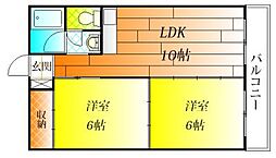 藤ケ丘ハイツ 2DKの間取図画像