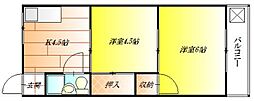 パインリーフ松原 2DKの間取図画像