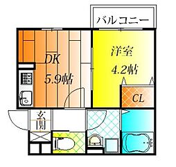 ヴェルメゾン松原東新町 1DKの間取図画像