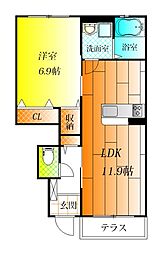 ラ・フルール 1LDKの間取図画像