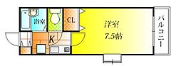 センターフィールドパート3 ワンルームの間取図画像