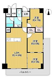 シャルム寝屋川 3LDKの間取図画像