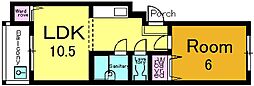 レジデンスK6 1階1LDKの間取り