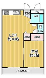 日商コーポラス 1LDKの間取図画像