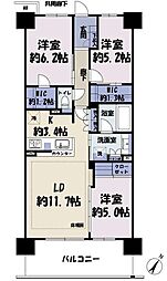 ルネつくばローレルコートブルームレジデンス 3LDKの間取図画像