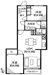 パークサイド国分寺 2LDKの間取図画像