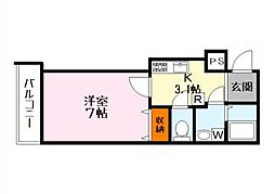 ビエノス京都花園 1階1Kの間取り