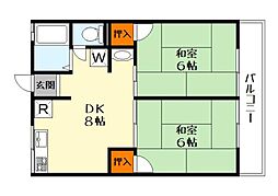 ハイム光栄 2階2DKの間取り