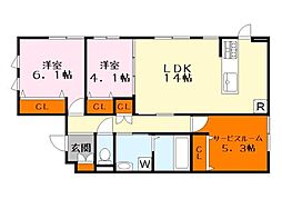 ビエノス綣 1階2SLDKの間取り