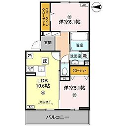 UTATA 1階2LDKの間取り