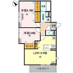 D-ROOM吉身 3階2LDKの間取り