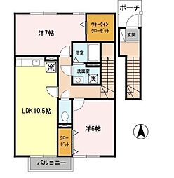 グランステージB 2階2LDKの間取り