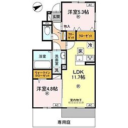 メゾン　ソレイユ 1階2LDKの間取り