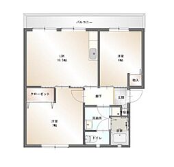 治田西部ハイツ 4階2LDKの間取り