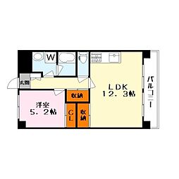 リベルティキタガワ 1階1LDKの間取り