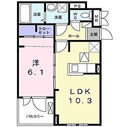 プログレスF1番館 1LDKの間取図画像